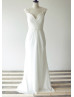 Floral Lace Pleated Chiffon Ivory Keyhole Back Wedding Dress